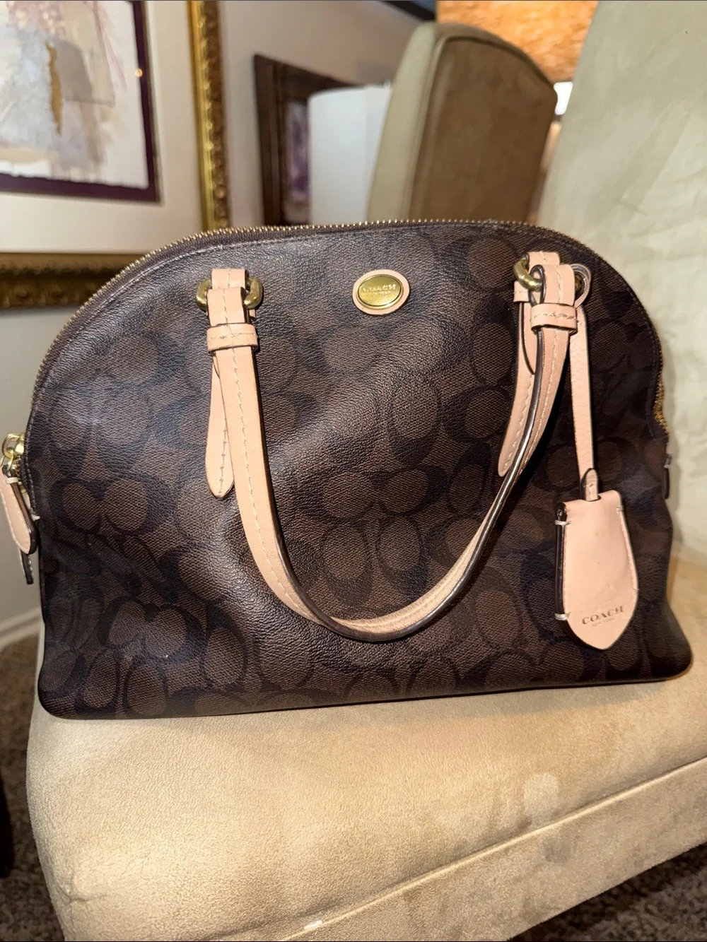 Coach Brown Signature Peyton Dome Satchel - Picture 1 of 16